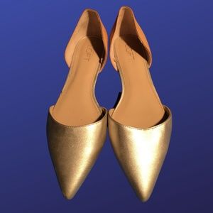 ANN TAYLOR LOFT Faux Leather Pointy Toe D'Orsay Flats, GOLD/TAN, Size 10M, NWOB